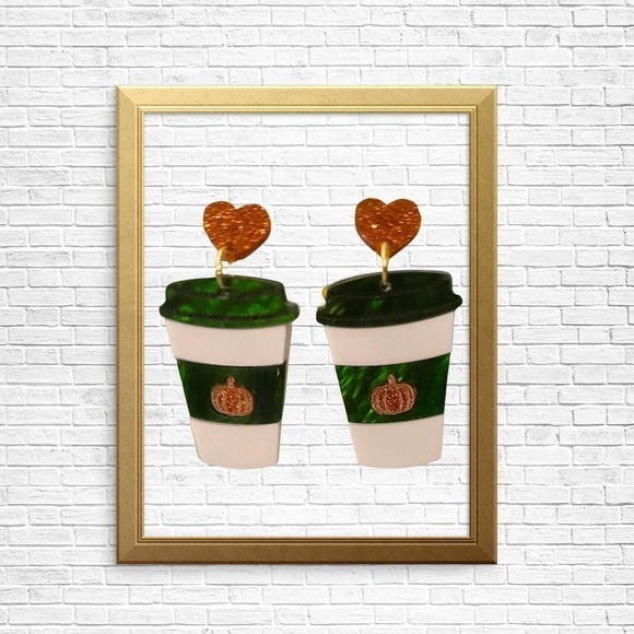 Pumpkin Fall Coffee Earrings - Picture 2 of 4